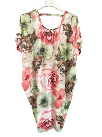 Šaty krátký rukáv dámské nadrozměrné (L-6XL)  Polská Móda PMF24SUMMER-3/DUR (Velikost L, Barva růžová)