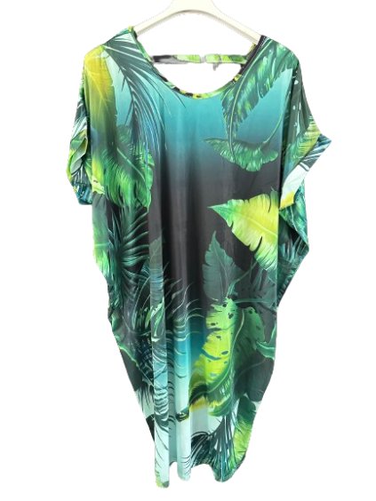 Šaty krátký rukáv dámské nadrozměrné (L-6XL)  Polská Móda PMF24SUMMER-4/DUR (Velikost L, Barva zelená)