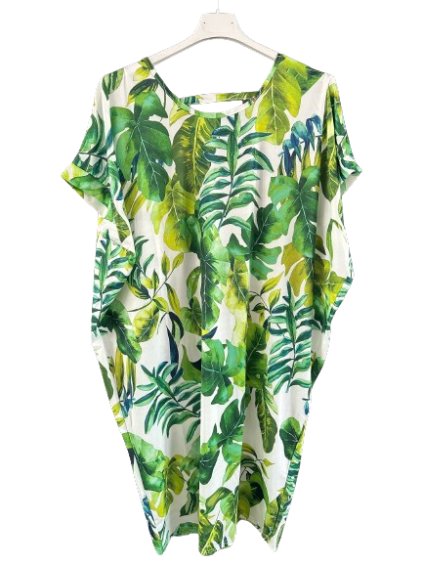 Šaty krátký rukáv dámské nadrozměrné (L-6XL)  Polská Móda PMF24SUMMER-6/DUR (Velikost L, Barva zelená)