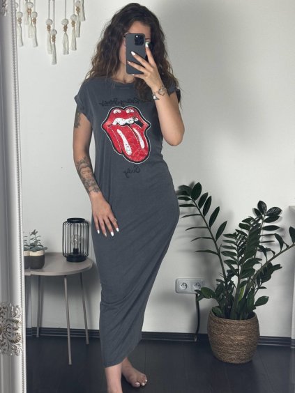 Šaty letní krátký rukáv dámské hardrock (S/M ONE SIZE) ITALSKÁ MÓDA IMM24M6645/DUR (Velikost S/M/L, Barva šedá tmavá)