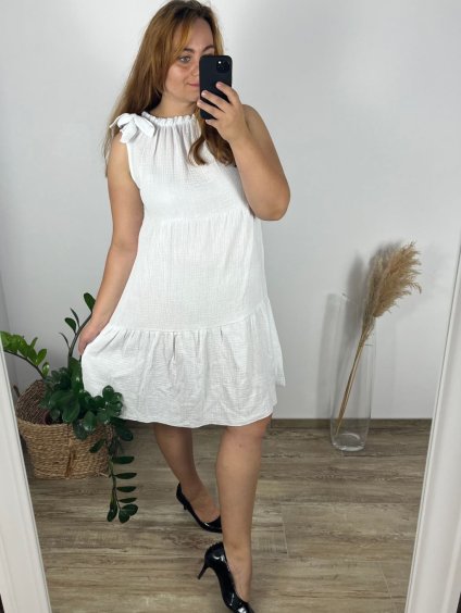 Šaty letní oversize bez rukávu dámské (48/50 ONE SIZE) ITALSKÁ MÓDA IMWBH24BELLA/DUR (Velikost 48/50, Barva bílá)