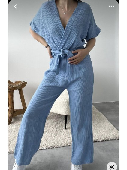 Overal dlouhý krátký rukáv mušelín dámské (S/M/L ONE SIZE) ITALSKÁ MÓDA IMWCN24004/DR (Velikost S/M/L, Barva Černá)