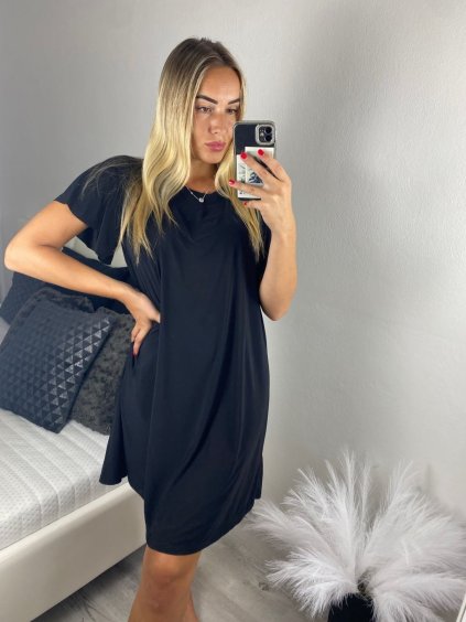 Šaty oversize letní krátký rukáv icecool dámské (S/M/L ONE SIZE) ITALSKÁ MÓDA IMM24M6742D/DUR (Velikost M/L, Barva Černá)