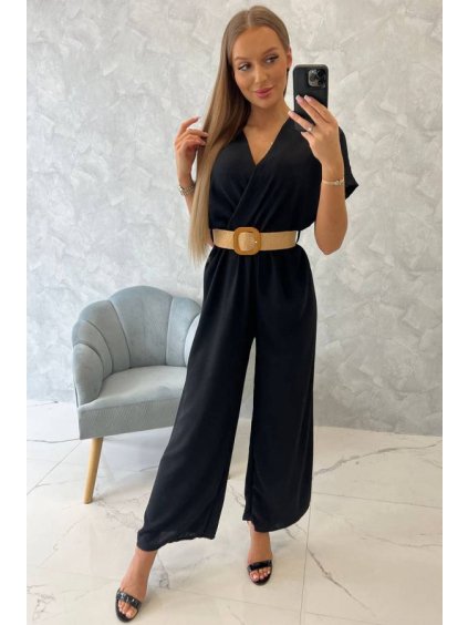 Overal dlouhý s páskem krátký rukáv dámské (S/M/L ONE SIZE) ITALSKÁ MÓDA IMWCN24010/DUR (Velikost M/L, Barva béžová)