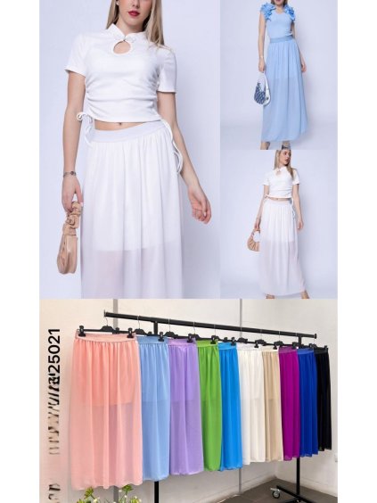 Sukně dlouhá šifonová dámská (S/M ONE SIZE) ITALSKÁ MÓDA IMWD24330/DUR (Velikost S/M/L, Barva bílá)