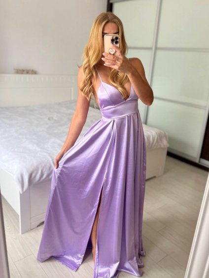 Šaty dlouhé elegantní na ramínka dámské (S/M ONE SIZE) ITALSKÁ MÓDA IMPBB24B23832/DU (Velikost S/M/L, Barva fialová)