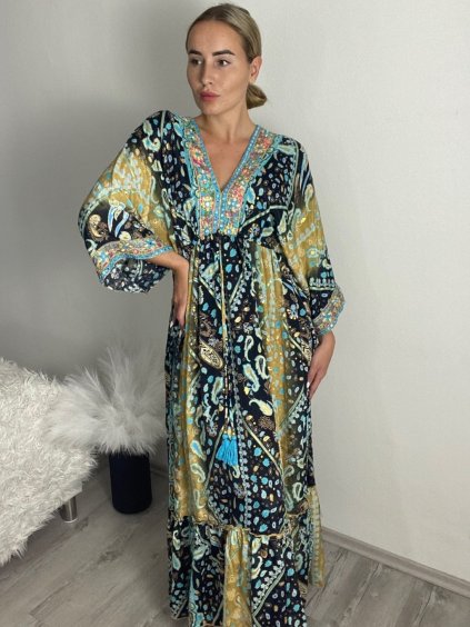 Šaty letní indické krátký rukáv dámské (S/M/L ONE SIZE) INDICKÁ MÓDA IMM24MAVIVA-6/DU (Velikost M/L, Barva Černá)