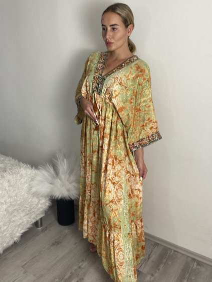 Šaty letní indické krátký rukáv dámské (S/M/L ONE SIZE) INDICKÁ MÓDA IMM24MAVIVA-10/DU (Velikost M/L, Barva oranžová)