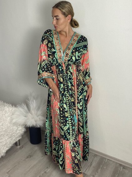 Šaty letní indické krátký rukáv dámské (S/M/L ONE SIZE) INDICKÁ MÓDA IMM24MAVIVA-12/DU (Velikost M/L, Barva Černá)