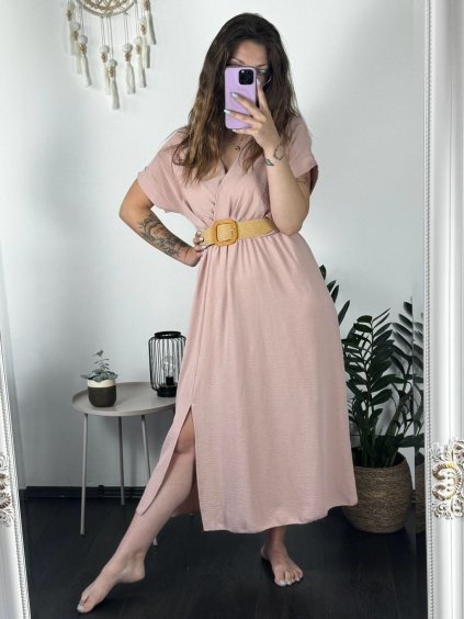 Šaty letní košilové s páskem krátký rukáv dámské (S/M/L ONE SIZE) ITALSKá MóDA IM424486/DR (Velikost M/L, Barva zelená mintova)