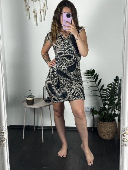 Šaty letní icecool krátký rukáv dámské (S/M ONE SIZE) ITALSKÁ MÓDA IMM23M177-14/DUR (Velikost S/M/L, Barva Černá)