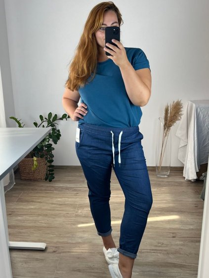 Kalhoty bavlněné dámské nadrozměr (XL/2XL ONE SIZE) ITALSKá MóDA IM424LAMIA/DR (Velikost XL/2XL, Barva tmavě modrá)