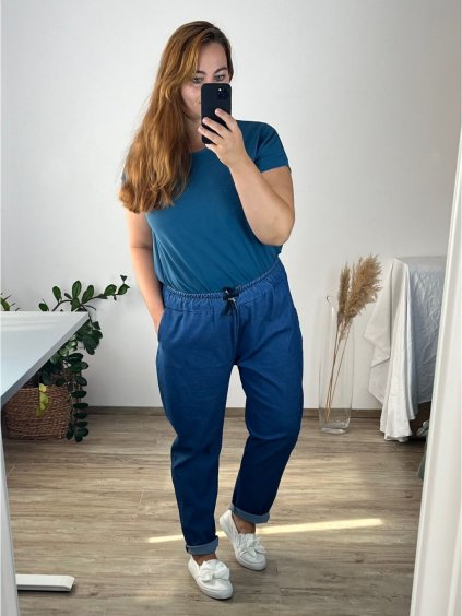 Kalhoty bavlněné dámské nadrozměr (XL/2XL/3XL ONE SIZE) ITALSKá MóDA IM42415009/DR (Velikost 2XL/3XL, Barva tmavě modrá)