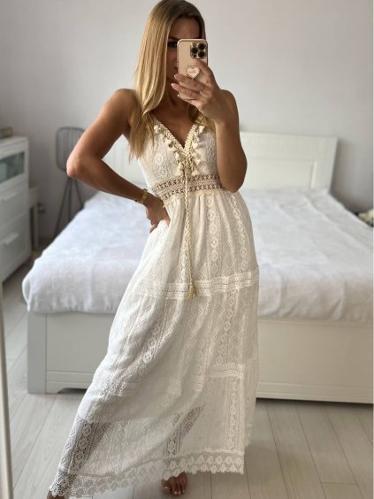 Šaty dlouhé letní boho krajkové na ramínka dámské (S/M ONE SIZE) ITALSKÁ MÓDA IMPEM2325889/DU