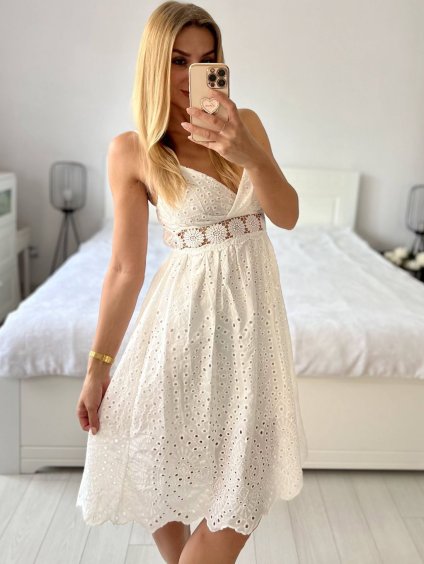 Šaty letní boho krajkové na ramínka dámské (S/M ONE SIZE) ITALSKÁ MÓDA IMPEM231202/DU (Velikost S/M/L, Barva bílá)