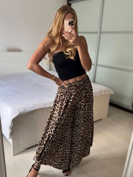 Kalhoty letní sukňové dlouhé dámské (S/M/L ONE SIZE) ITALSKÁ MÓDA IMD247023-3/DUR (Velikost M/L, Barva hnědá leopard)