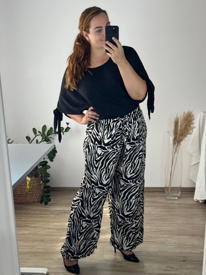 Kalhoty letní dlouhé dámské nadrozměr (54/56 ONE SIZE) ITALSKÁ MÓDA IMWEC24WILD-1/DR (Velikost 54/56, Barva Černá)