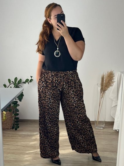 Kalhoty letní dlouhé dámské nadrozměr (54/56 ONE SIZE) ITALSKÁ MÓDA IMWEC24WILD-2/DR (Velikost 54/56, Barva hnědá)