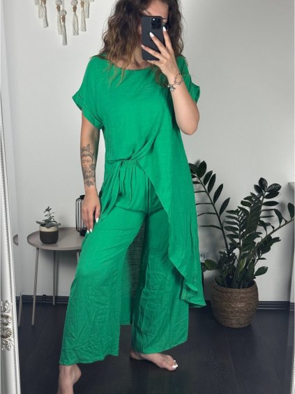 Souprava letní krátký rukáv šaty a kalhoty dámské (S/M ONE SIZE) ITALSKÁ MÓDA IMPSH2424585 (Velikost S/M/L, Barva světle modrá)
