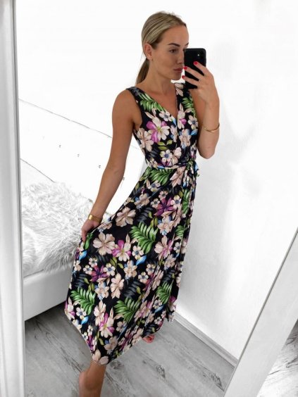 Šaty letní dlouhé na ramínka icecool dámské (S/M ONE SIZE) ITALSKÁ MÓDA IMM23M5602-1/DR (Velikost S/M/L, Barva Černá)