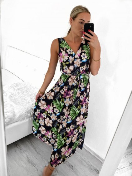 Šaty letní dlouhé na ramínka icecool dámské (S/M ONE SIZE) ITALSKÁ MÓDA IMM23M5602-1/DR (Velikost S/M/L, Barva Černá)