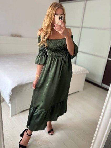 Šaty dlouhé žabičované krátký rukáv dámské (S/M ONE SIZE) ITALSKÁ MÓDA IMPMD243151K/DU (Velikost S/M/L, Barva Černá)
