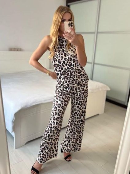 Souprava letní icecool top a kalhoty dámská (S/M ONE SIZE) ITALSKÁ MÓDA IMM24M84215A/DU (Velikost S/M/L, Barva hnědá leopard)