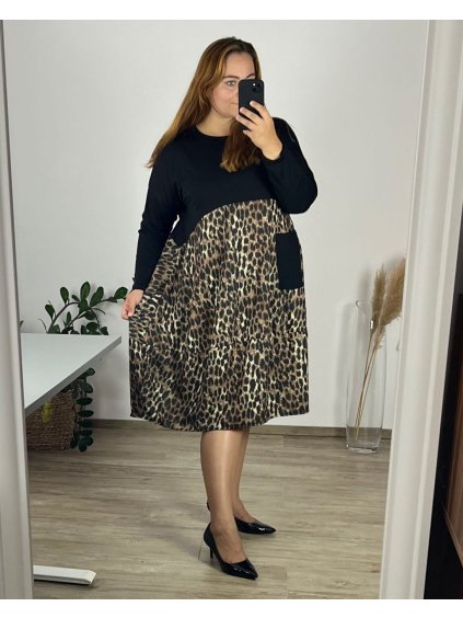 Šaty volnočasové dlouhý rukáv dámské nadrozměr (56/58 ONE SIZE) ITALSKá MóDA IM424572-1/DU (Velikost 56/58, Barva hnědá)