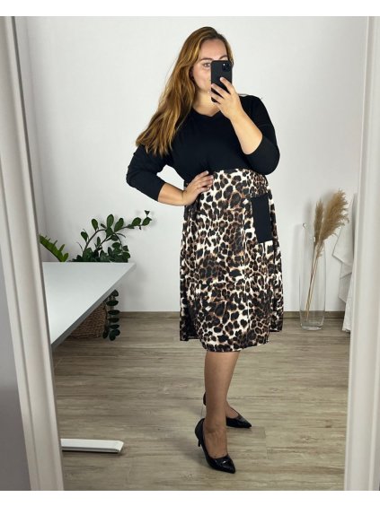 Šaty volnočasové dlouhý rukáv dámské nadrozměr (56/58 ONE SIZE) ITALSKá MóDA IM424572-2/DU (Velikost 56/58, Barva hnědá)