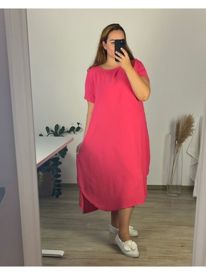 Šaty krátký rukáv dámské nadrozměr (54/56 ONE SIZE) ITALSKÁ MÓDA IMSM24HANNAH/DU