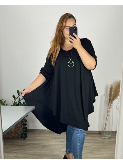 Tunika s přívěškem dlouhý rukáv dámská nadrozměr (58/60 ONE SIZE) ITALSKÁ MÓDA IMWQ24130/DU (Velikost 58/60, Barva Černá)