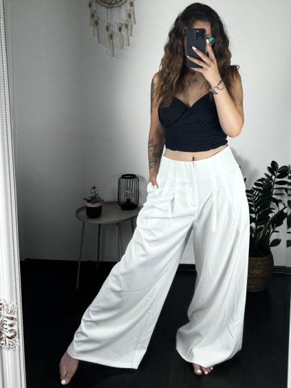 Kalhoty dlouhé elegantní dámské (S-L ONE SIZE) ITALSKÁ MÓDA IMPLP2431440165 (Velikost S, Barva bílá)