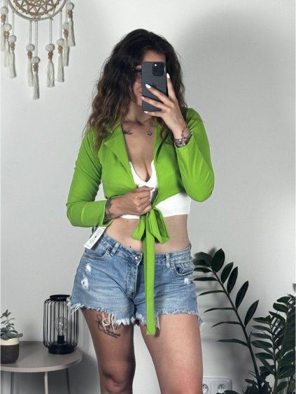 Top croptop dlouhý rukáv dámský (S/M ONE SIZE) ITALSKÁ MÓDA IMPGM233340/DU (Velikost S/M/L, Barva světle zelená)