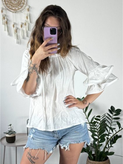 Tunika carmen 3/4 dlouhý rukáv dámská (S/M ONE SIZE) ITALSKÁ MÓDA IMPLI2427271/DU (Velikost S/M/L, Barva bílá)