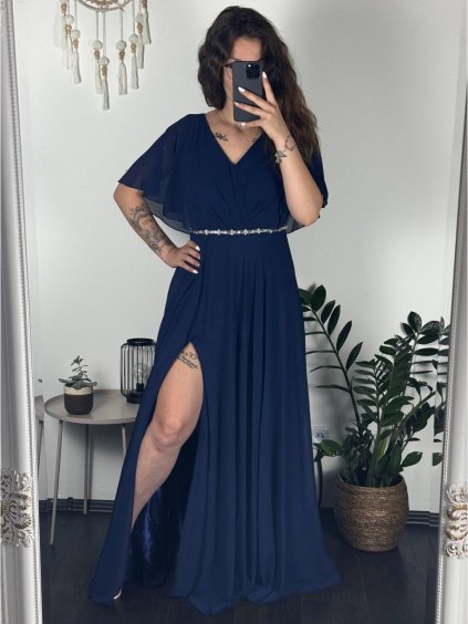 šaty dlouhé elegantní společenské krátký rukáv dámské (M/L ONE SIZE) ITALSKÁ MÓDA IMM24XF50124/DUR (Velikost M/L, Barva modrá královská)