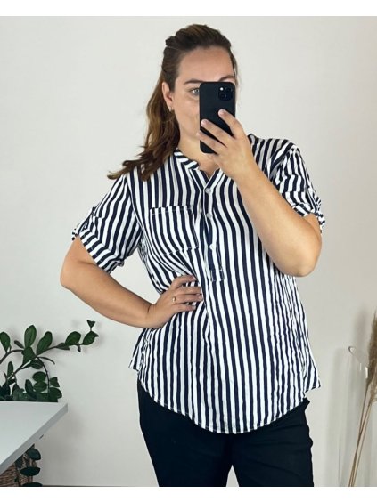 Tunika košilová prodloužená 3/4 krátký rukáv dámská nadrozměr (52/54 ONE SIZE) ITALSKá MODA IMSM24LUISA/DU (Velikost 52/54, Barva tmavě modrá)