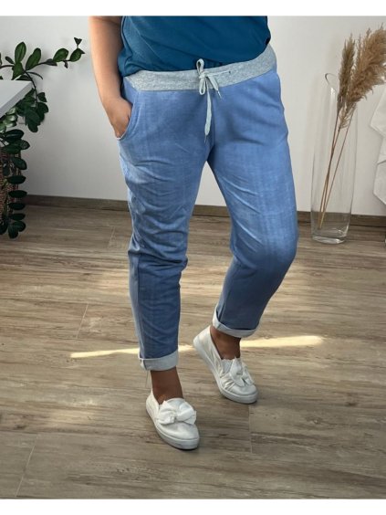 Tepláky dlouhé dámské nadrozměr (50/52 ONE SIZE) ITALSKÁ MÓDA IMN22082/DUR (Velikost XL/2XL, Barva světle modrá)