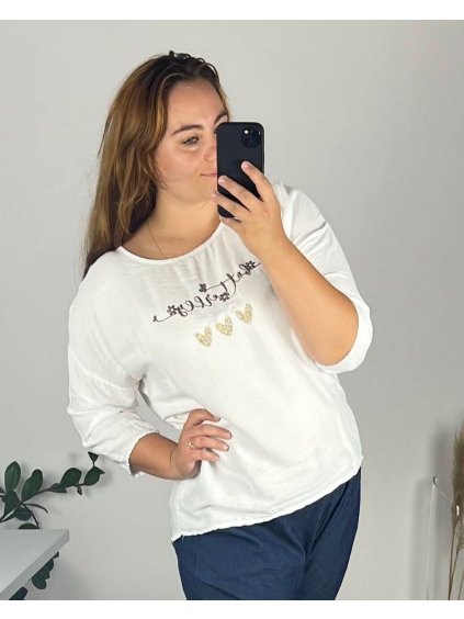 Tričko dlouhý rukáv dámská (52/54 ONE SIZE) ITALSKá MODA IM724017/DU (Velikost 52/54, Barva bílá)