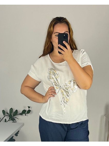 Tričko krátký rukáv dámská (48/50 ONE SIZE) ITALSKá MODA IM724016/DU (Velikost 48/50, Barva bílá)