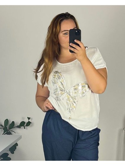 Tričko krátký rukáv dámská (48/50 ONE SIZE) ITALSKá MODA IM724016/DU (Velikost 48/50, Barva bílá)