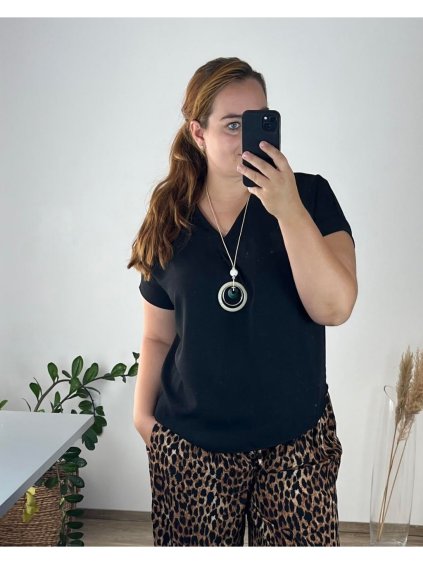 Tunika halenka krátký rukáv dámská nadrozměr  (50/52 ONE SIZE) ITALSKÁ MÓDA IMD24NECKLES/DU (Velikost 50/52, Barva Černá)