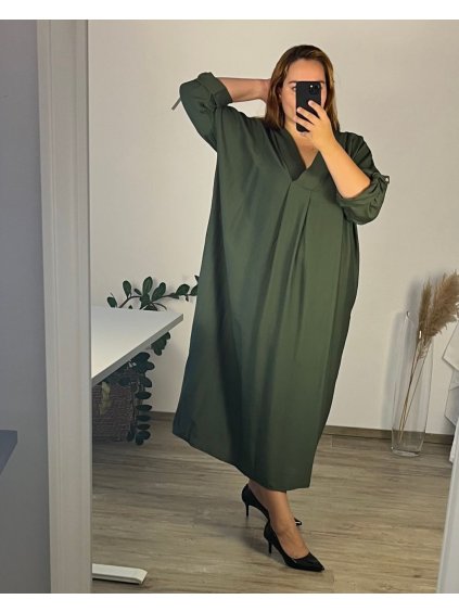 Šaty elegantní dlouhý rukáv dámské nadrozměr (56/58 ONE SIZE) ITALSKá MóDA IM424MARIONA/DU (Velikost 56/58, Barva tmavě petrolejová)