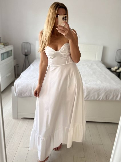 Šaty dlouhé letní na ramínka dámské (S/M ONE SIZE) ITALSKÁ MÓDA IMM24M33330/DU (Velikost S/M, Barva bílá)
