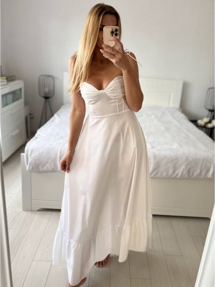 Šaty dlouhé letní na ramínka dámské (S/M ONE SIZE) ITALSKÁ MÓDA IMM24M33330/DU (Velikost S/M, Barva bílá)