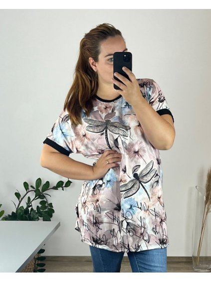 Tunika krátký rukáv dámská nadrozměr (54/56 ONE SIZE) TURECKÁ MODA TME249100-1/DU (Velikost 54/56, Barva růžová starorůžová)
