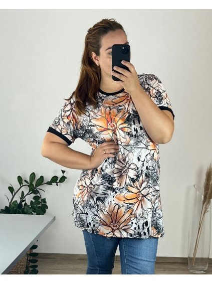 Tunika krátký rukáv dámská nadrozměr (54/56 ONE SIZE) TURECKÁ MODA TME249100-3/DU (Velikost 54/56, Barva oranžová)