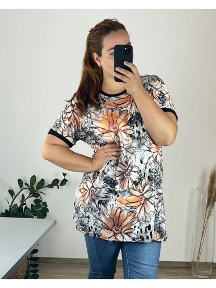 Tunika krátký rukáv dámská nadrozměr (54/56 ONE SIZE) TURECKÁ MODA TME249100-3/DU (Velikost 54/56, Barva oranžová)
