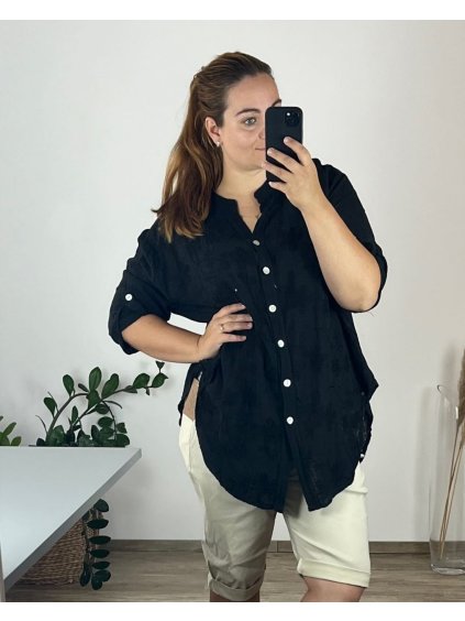 Košile bavlněná dlouhý rukáv dámská nadrozměr (56/58 ONE SIZE) ITALSKá MODA IMSM24032/DUR (Velikost 56/58, Barva bílá)