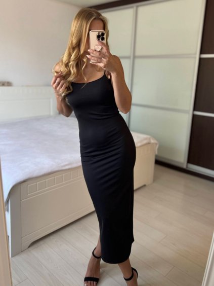 Šaty dlouhé letní na ramínka dámské (S/M ONE SIZE) ITALSKÁ MÓDA IMPBB24C29594/DU (Velikost S/M, Barva Černá)