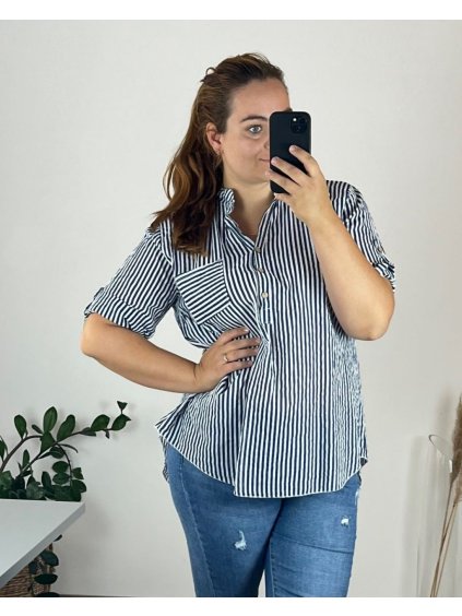 Košile oversize 3/4 rukáv dámská (48/50 ONE SIZE) ITALSKá MóDA IM724013/DU (Velikost 48/50, Barva modrá)